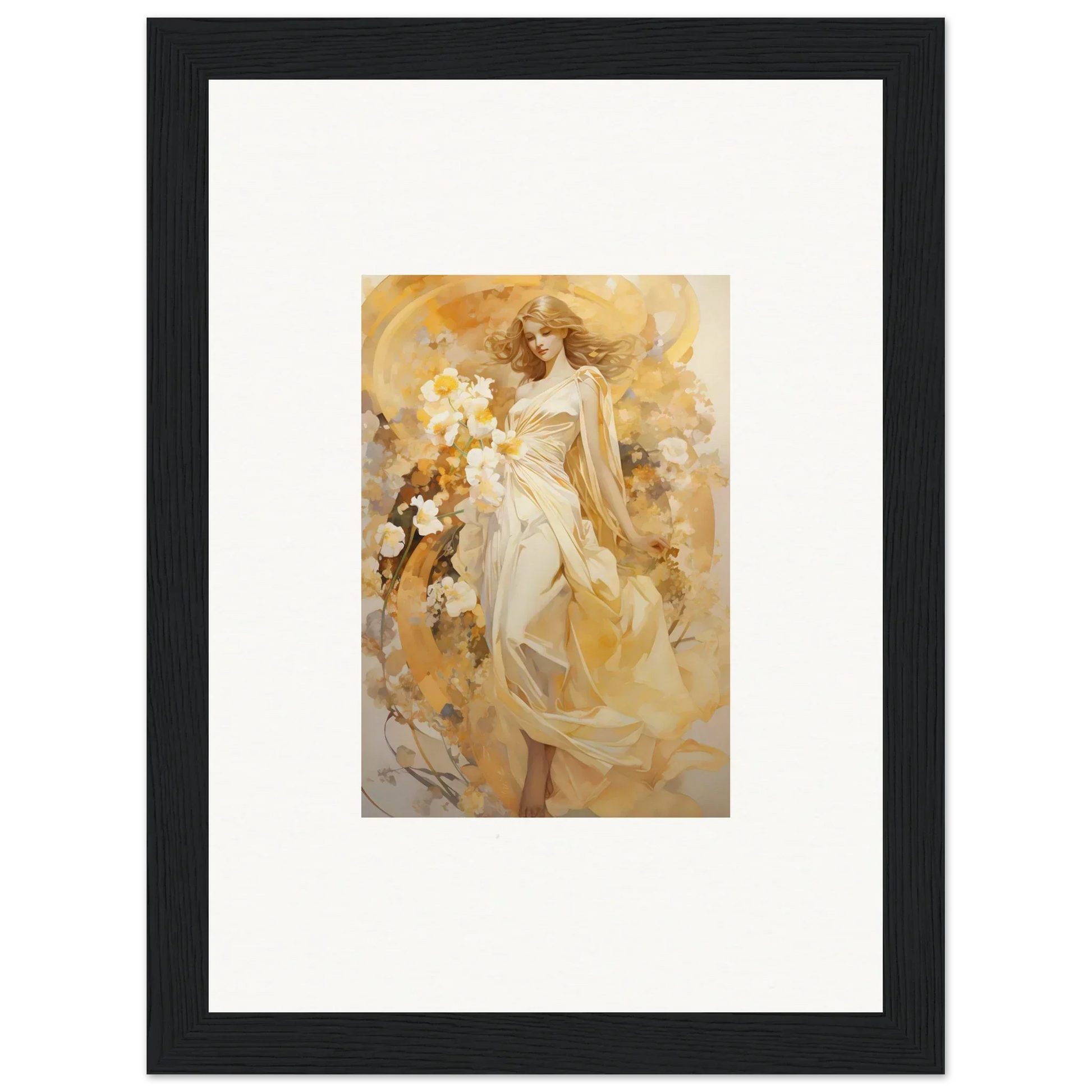 Framed canvas print of an ethereal woman in a flowing dress for dreamy room decoration