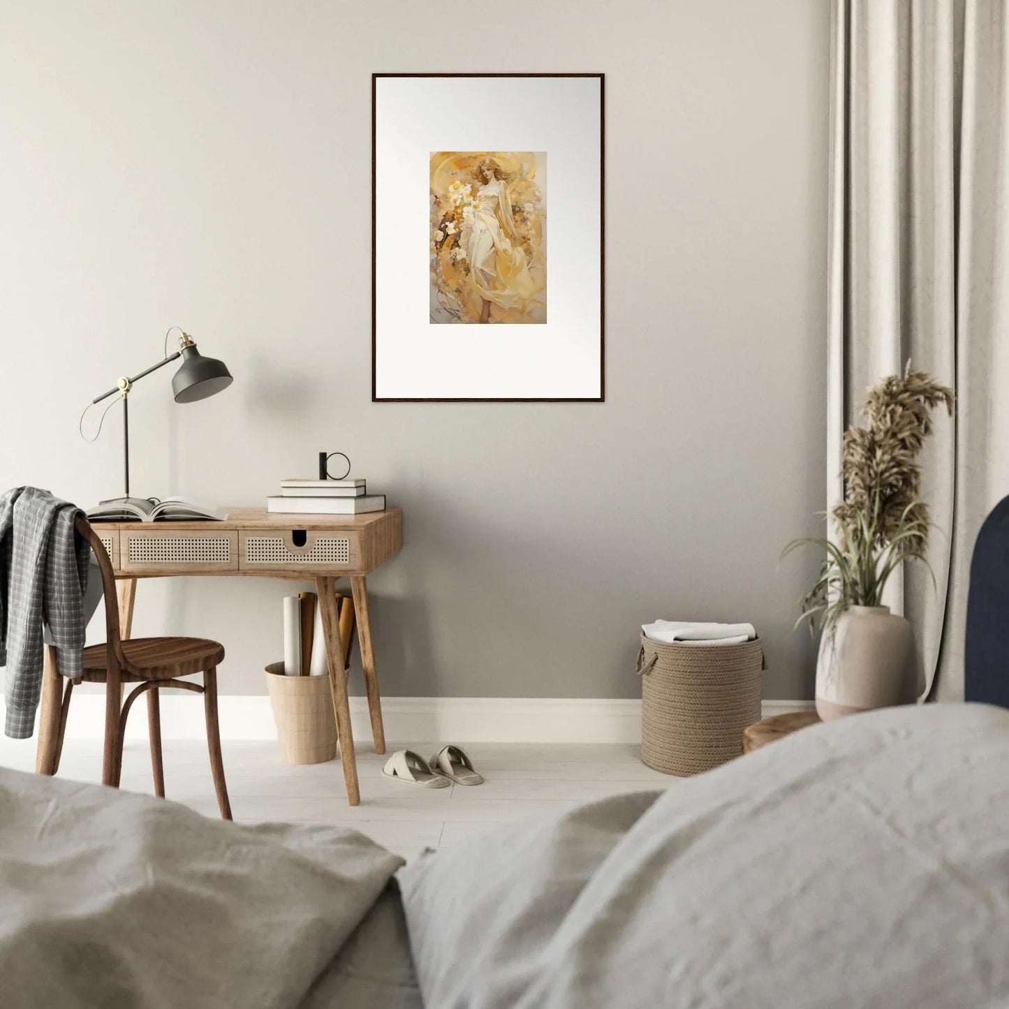 Framed canvas print of Golden Ethereal Symphony for stylish room decoration