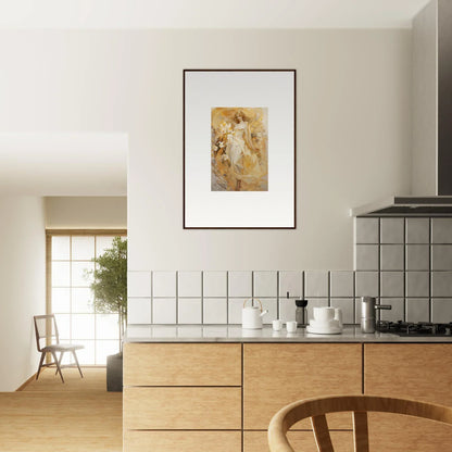 Modern kitchen with wooden cabinets and Ethereal Symphony canvas print for room decoration