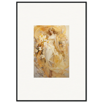 Ethereal Symphony canvas print of a woman in a white dress amid golden hues