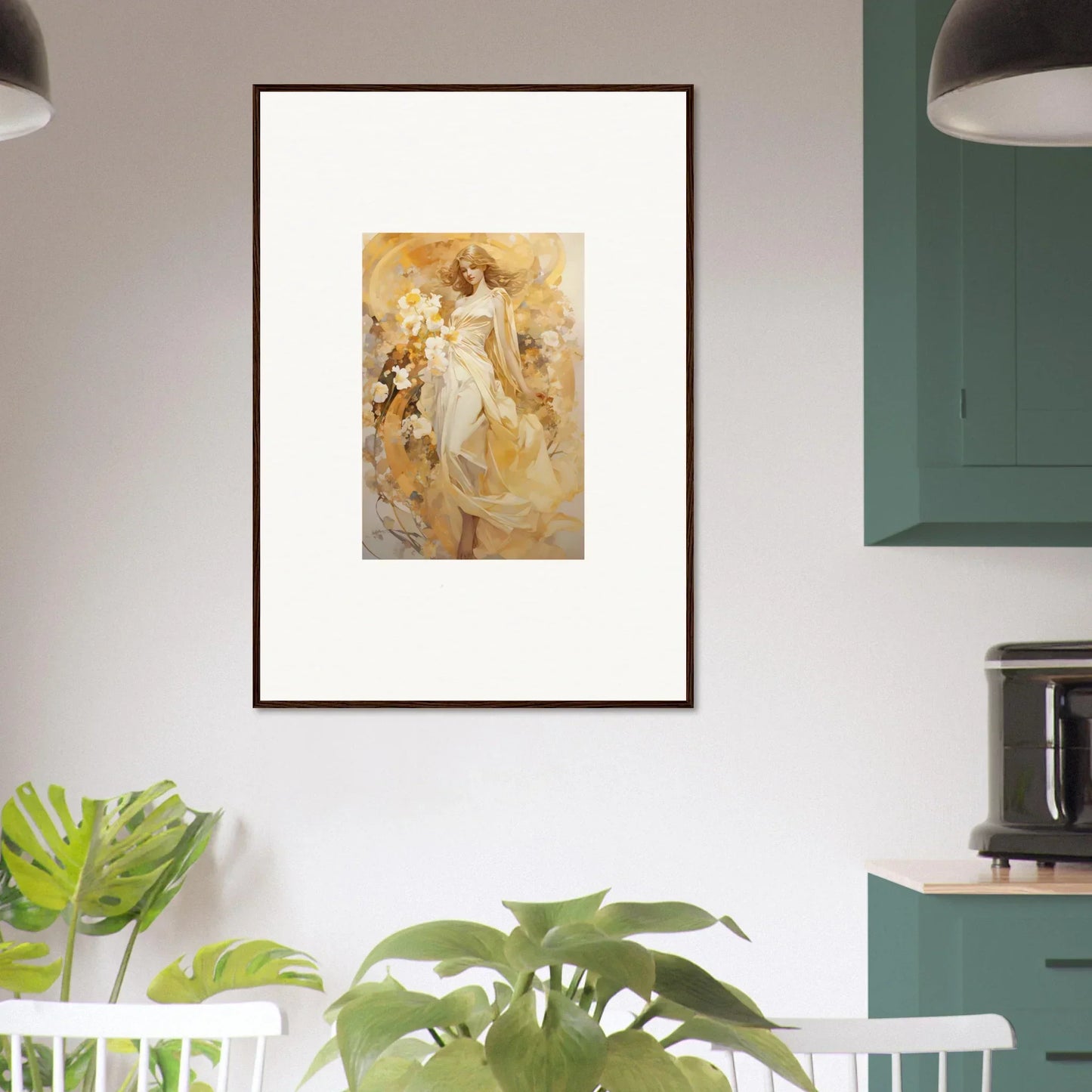 Framed canvas print of a woman in a flowing dress, perfect for an ethereal symphony vibe