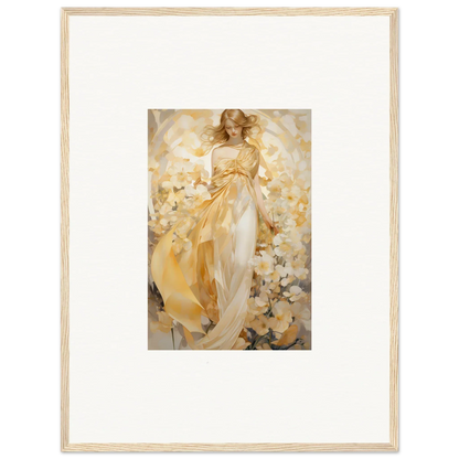 Framed canvas print of an ethereal woman in golden dress for stylish room decoration