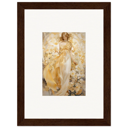 Framed canvas print of an ethereal woman in a golden dress for room decoration