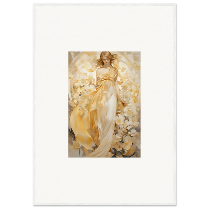 Ethereal painting of a woman in a golden dress for dreamy room decoration canvas print