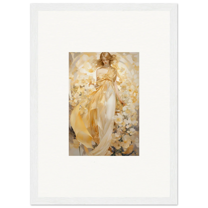 Ethereal Tango canvas print of a woman in a golden dress among flowers for room decoration