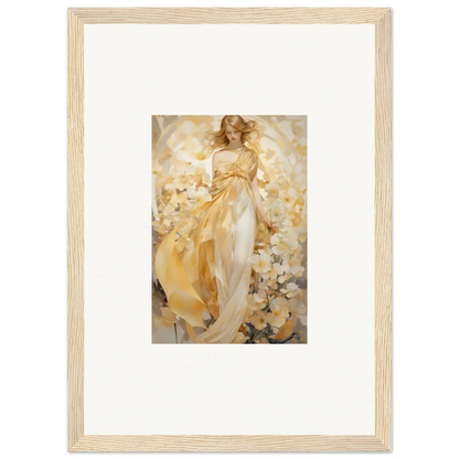 Framed canvas print of an ethereal woman in a golden dress for stylish room decoration