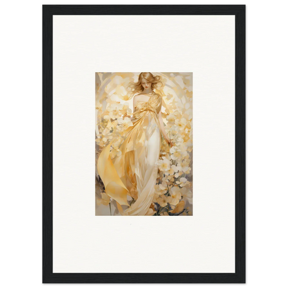 Ethereal Tango canvas print of a woman in a golden dress with flowers for room decoration