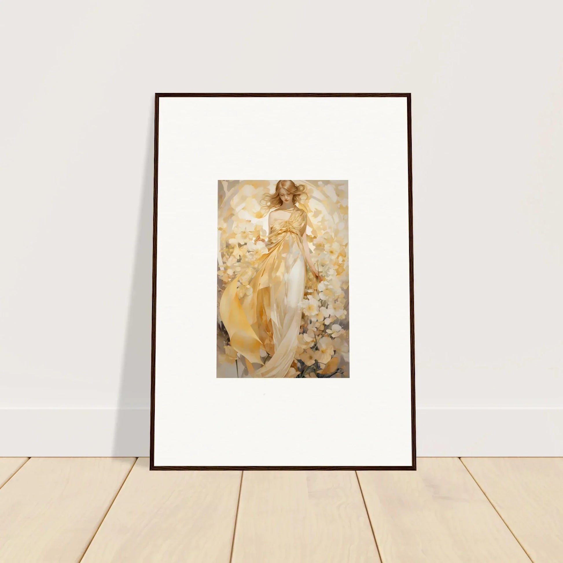 Ethereal Tango canvas print of a woman in a white dress with flowers for room decoration