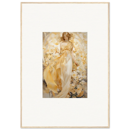 Ethereal painting of a woman in a golden dress for chic room decoration canvas print