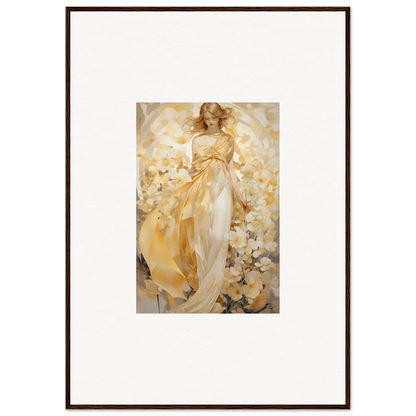 Framed canvas print of an ethereal woman in a golden dress for room decoration