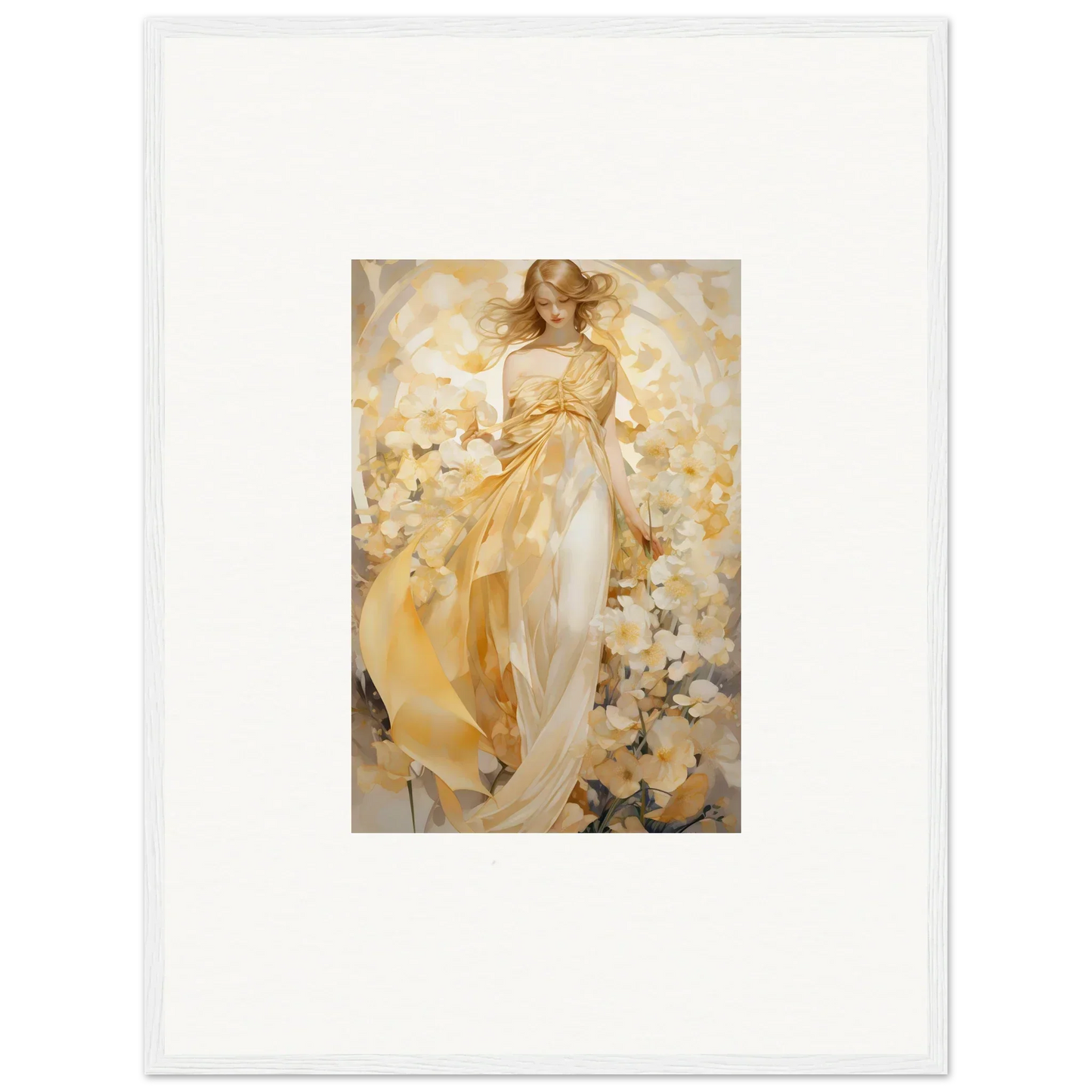 Ethereal woman in golden dress, perfect for a chic room decoration canvas print