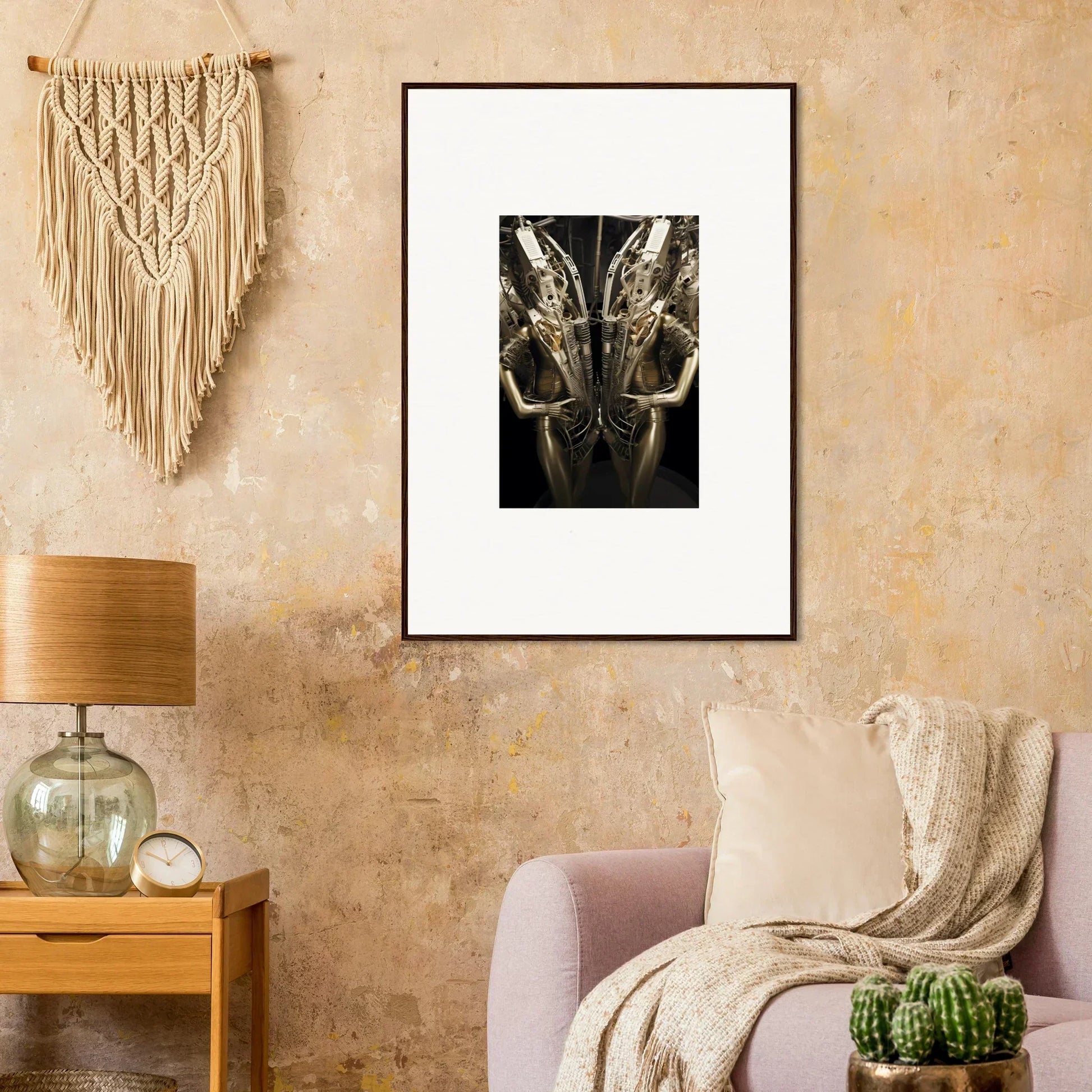 Framed black and white canvas print of champagne glasses for room decoration, machine dreams