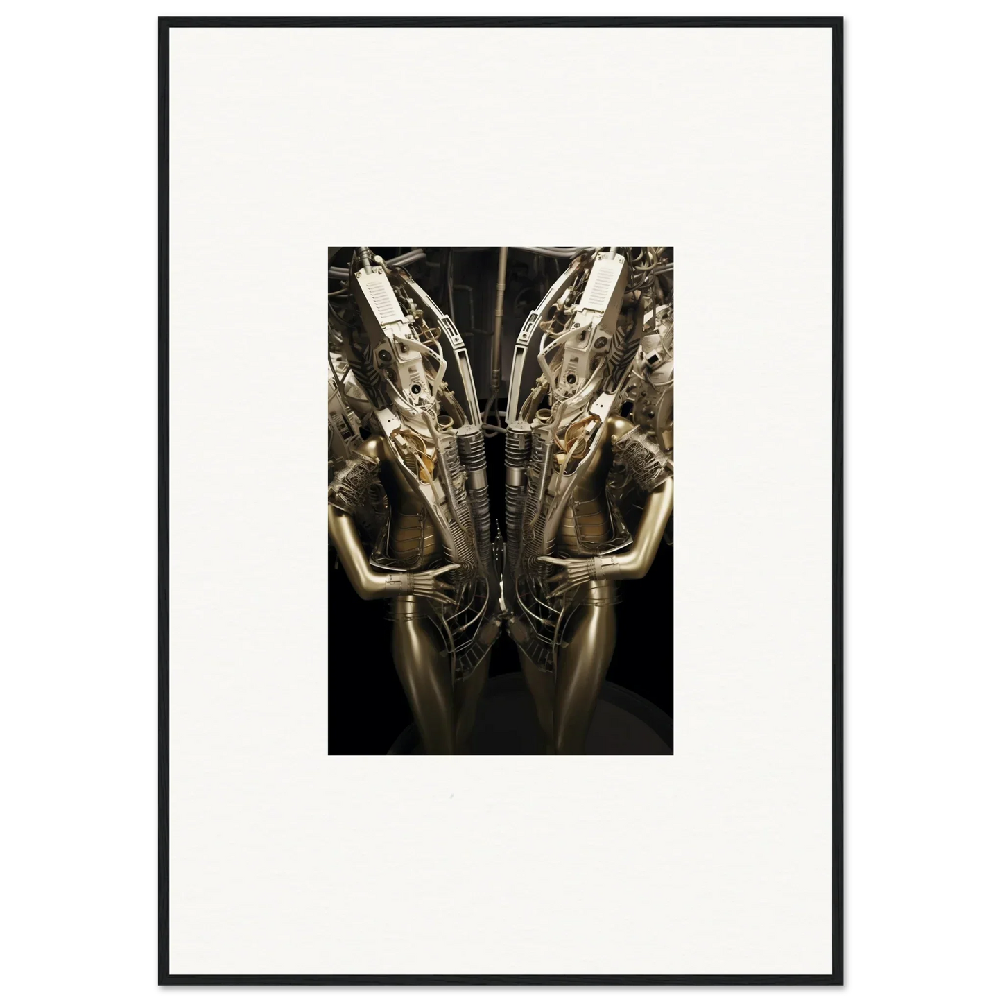 Mirrored metallic humanoid figure with headdress for machine dreams canvas print decor