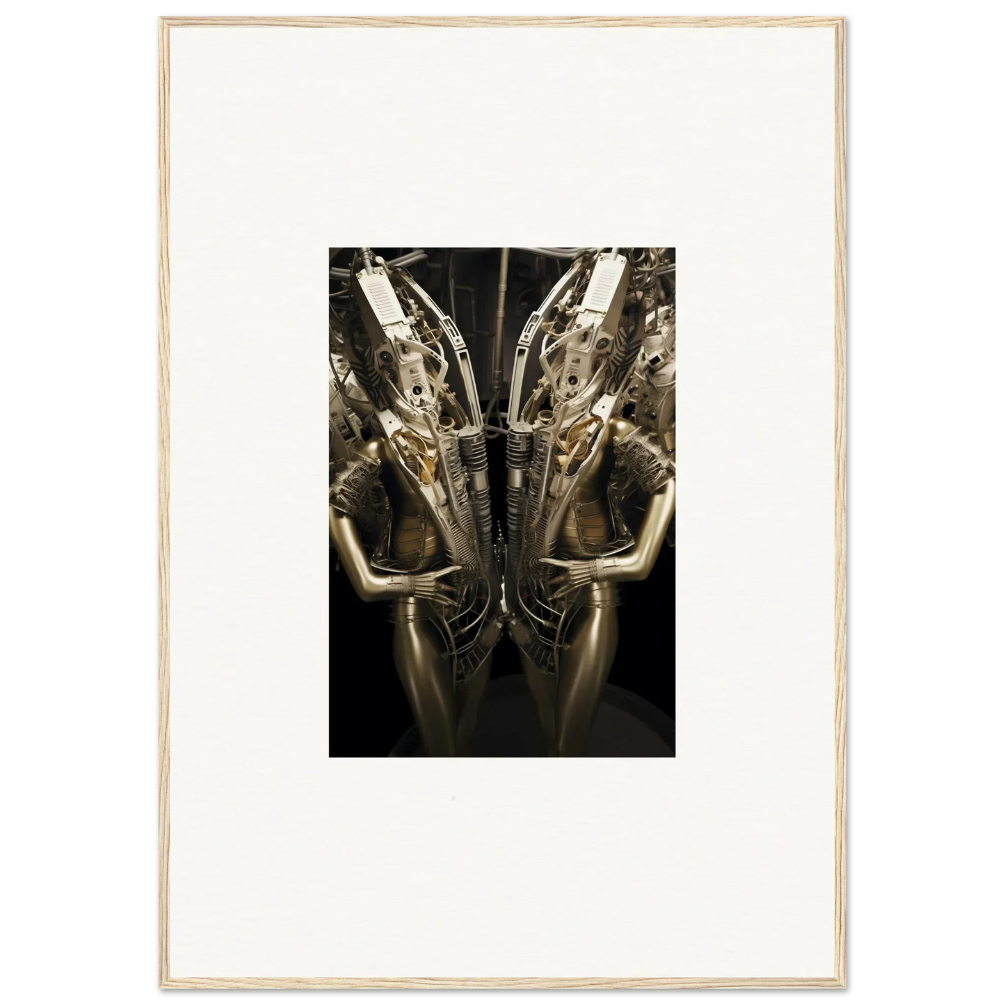 Mirrored metallic humanoid figure canvas print for unique room decoration and machine dreams