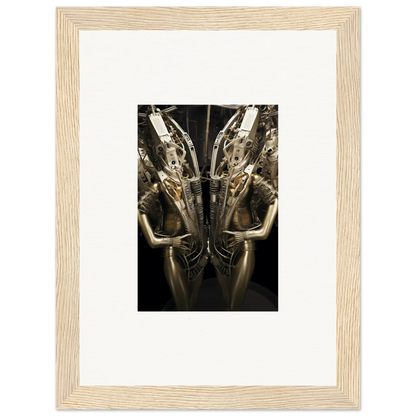 Framed black and white canvas print of mirrored figure with headdress for room decoration