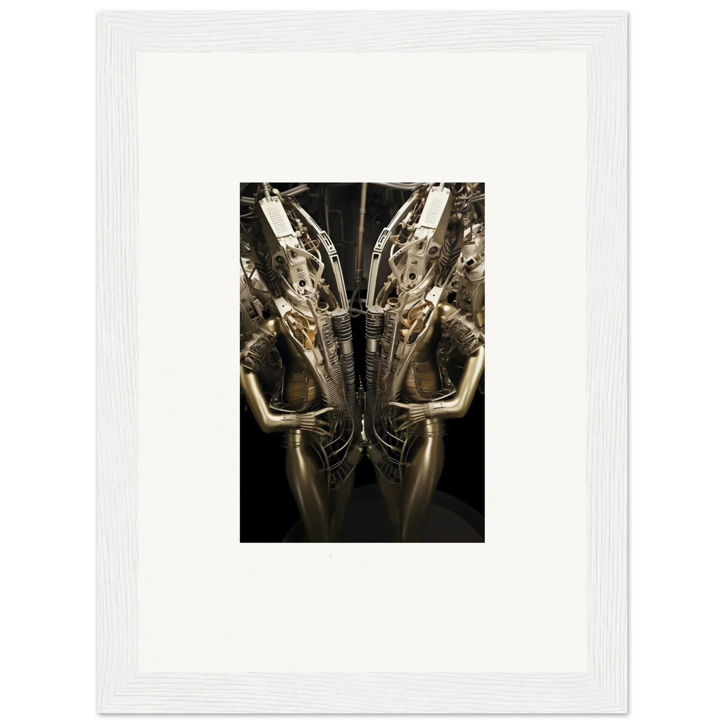 Mirrored golden humanoid figure with headdress, perfect for machine dreams canvas print