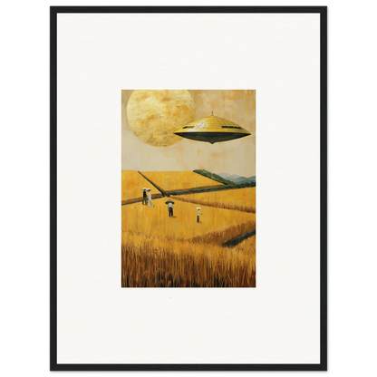 Framed canvas print of a UFO over a melancholy field, perfect room decoration