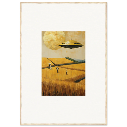 Framed canvas print of a UFO over a melancholy field, perfect room decoration