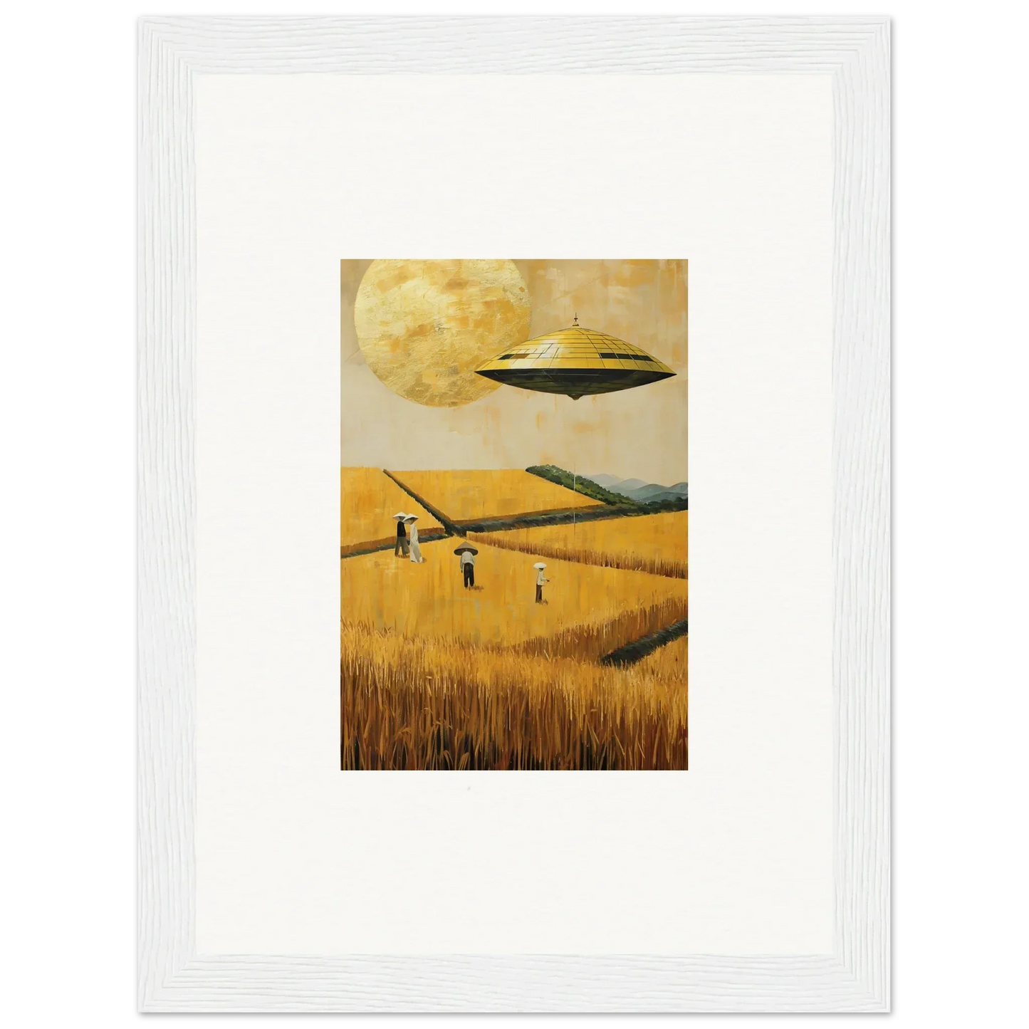 Framed canvas print of a UFO above a melancholy field, perfect for unique room decoration