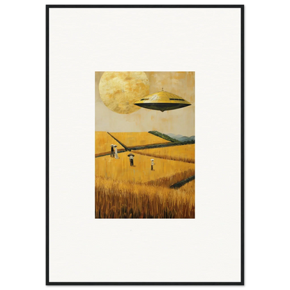 Framed canvas print of a UFO over a melancholy field, perfect for room decoration