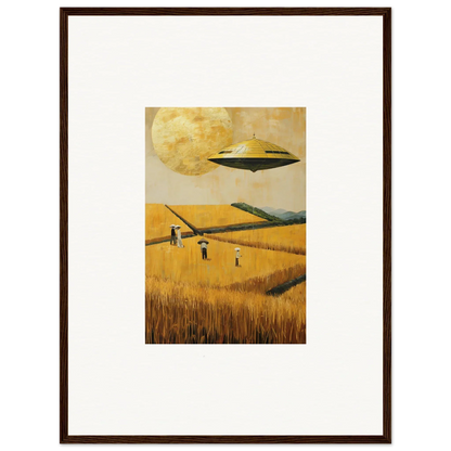 Framed canvas print of a UFO over a melancholy field, unique room decoration