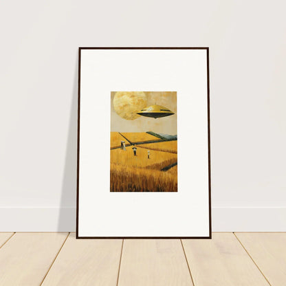 Framed canvas print of a UFO over a melancholy field for cool room decoration