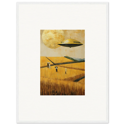 UFO over a wheat field painting, perfect for a Golden Melancholy Field room decoration