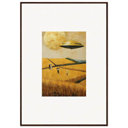 Framed canvas print of a UFO over a melancholy field for cool room decoration