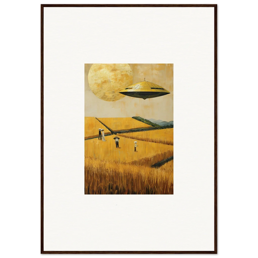 Framed canvas print of a UFO over a melancholy field for cool room decoration