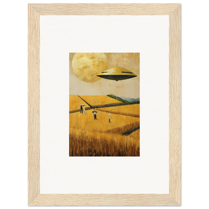 Framed canvas print of UFO over a melancholy field, perfect room decoration idea