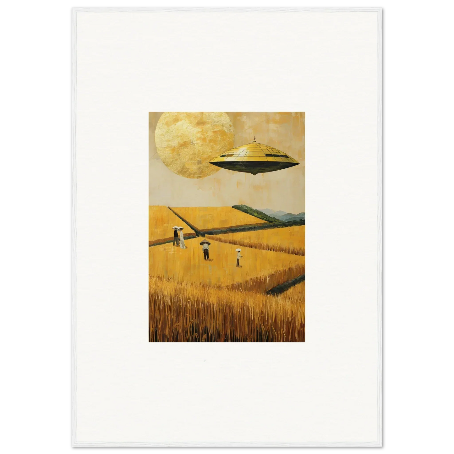 UFO over a wheat field in Golden Melancholy Field canvas print for cool room decoration