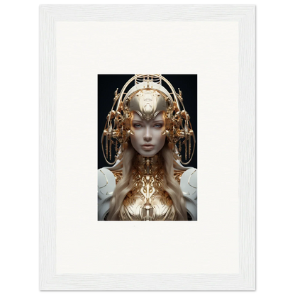 Ornate golden headdress and bodice in Golden Mind Reverie framed wall art for room decor