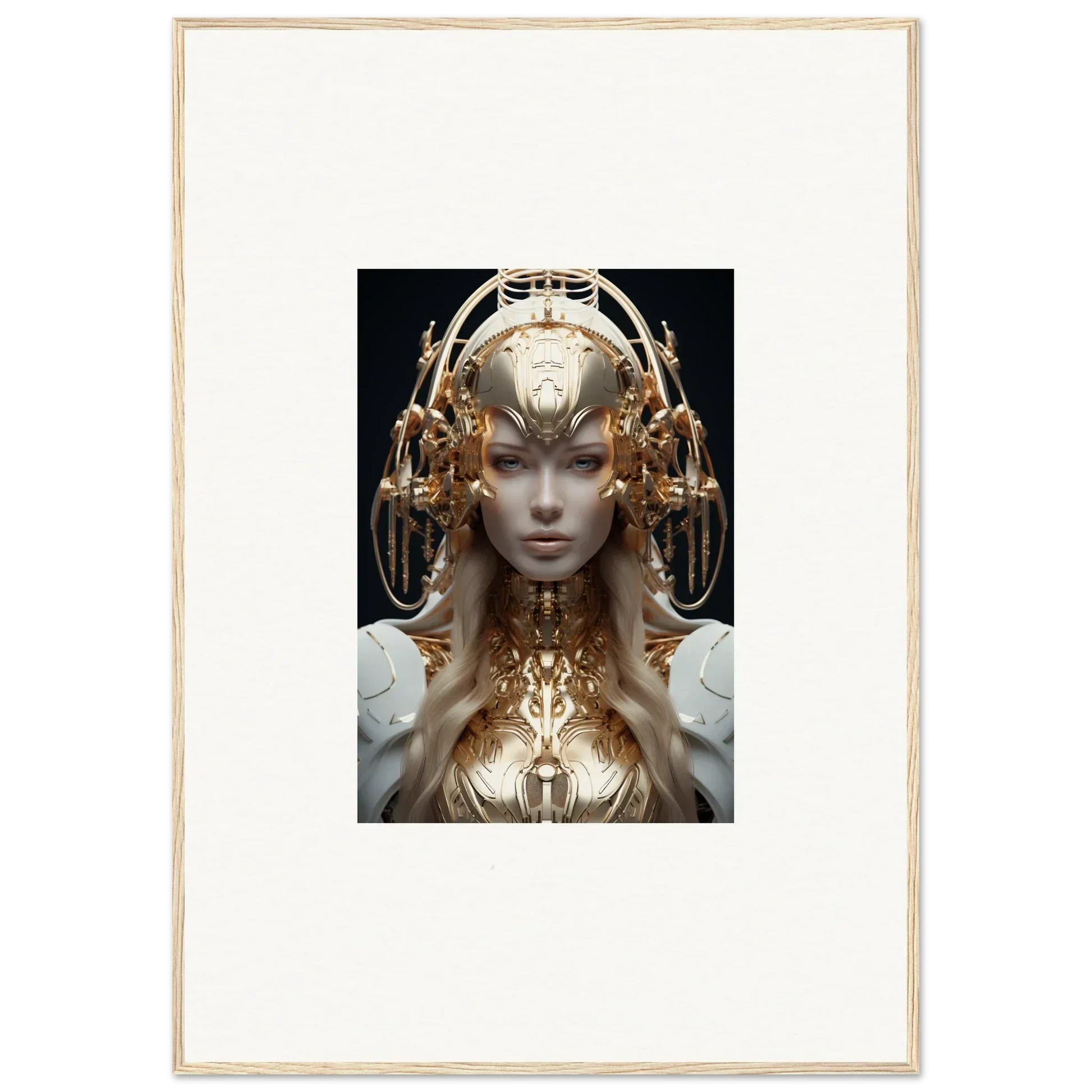 Futuristic humanoid with golden headdress, perfect for Mind Reverie room decor