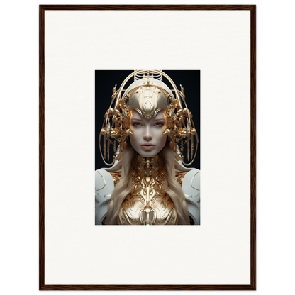 Futuristic humanoid figure with golden headpiece for mind reverie room decor