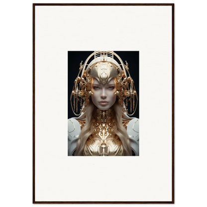 Futuristic humanoid figure with golden headdress for mind reverie room decor