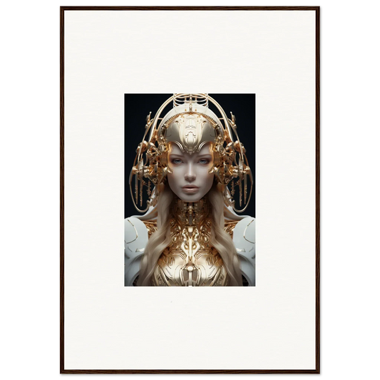 Futuristic humanoid figure with golden headdress for mind reverie room decor