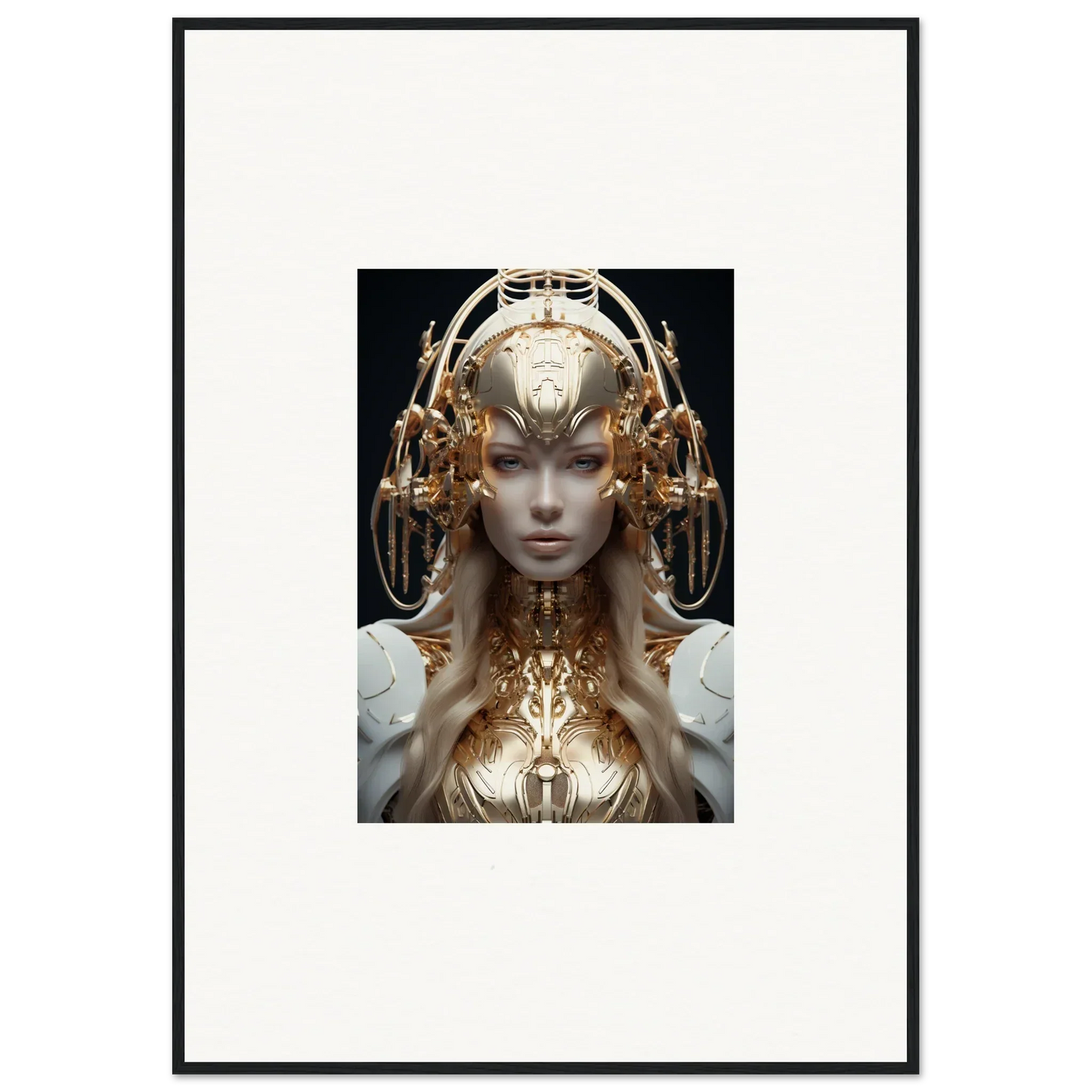 Futuristic humanoid figure with golden headpiece, ideal for Mind Reverie room decor