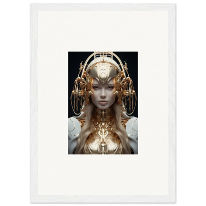 Futuristic female figure in golden headdress for mind reverie framed wall art