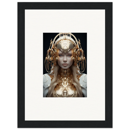 Futuristic female figure with golden headdress in mind reverie framed wall art