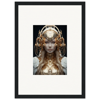 Futuristic female figure with gold headdress, perfect for Mind Reverie room decor