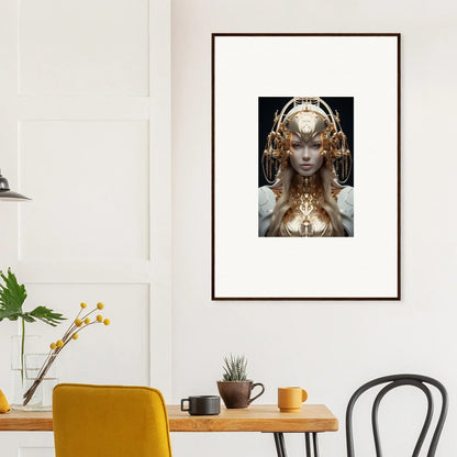 Framed wall art featuring a golden robotic figure for stunning room decor and mind reverie