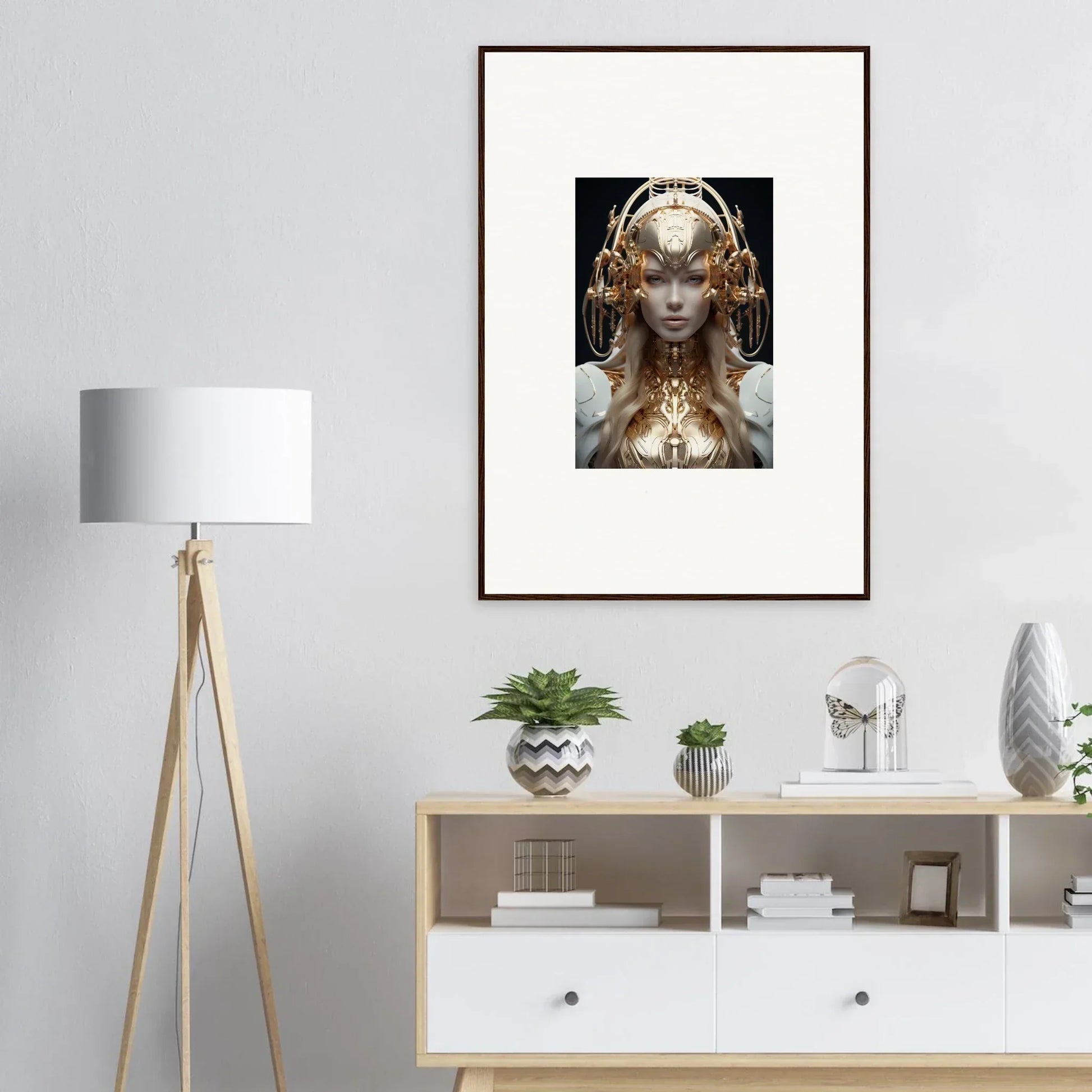 Framed wall art of a fantastical feminine figure for dreamy mind reverie room decor