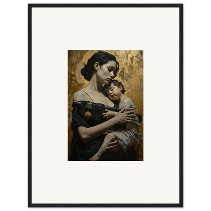 Framed wall art of a woman and child in Golden Protector Diptych for room decor