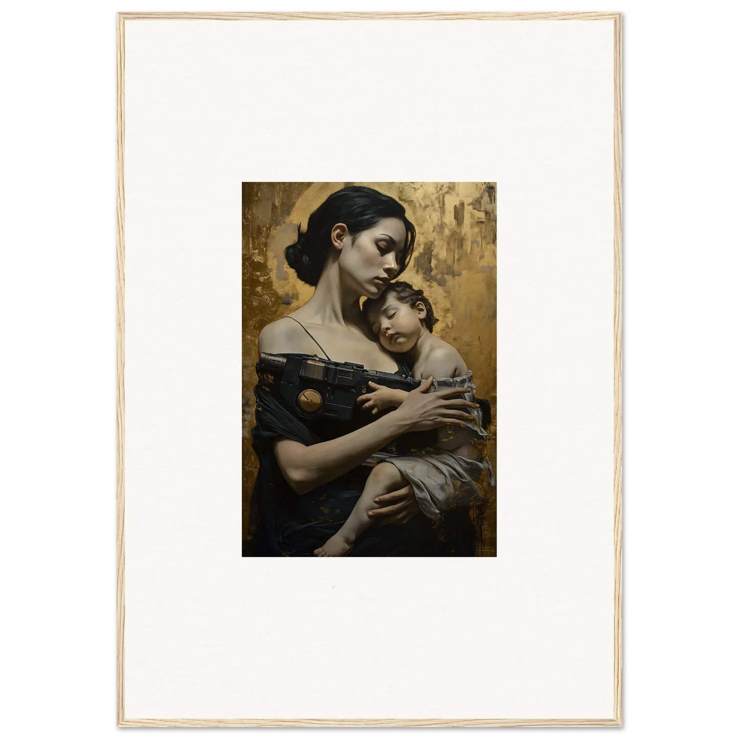 Portrait of a woman and child in Golden Protector Diptych framed wall art for room decor