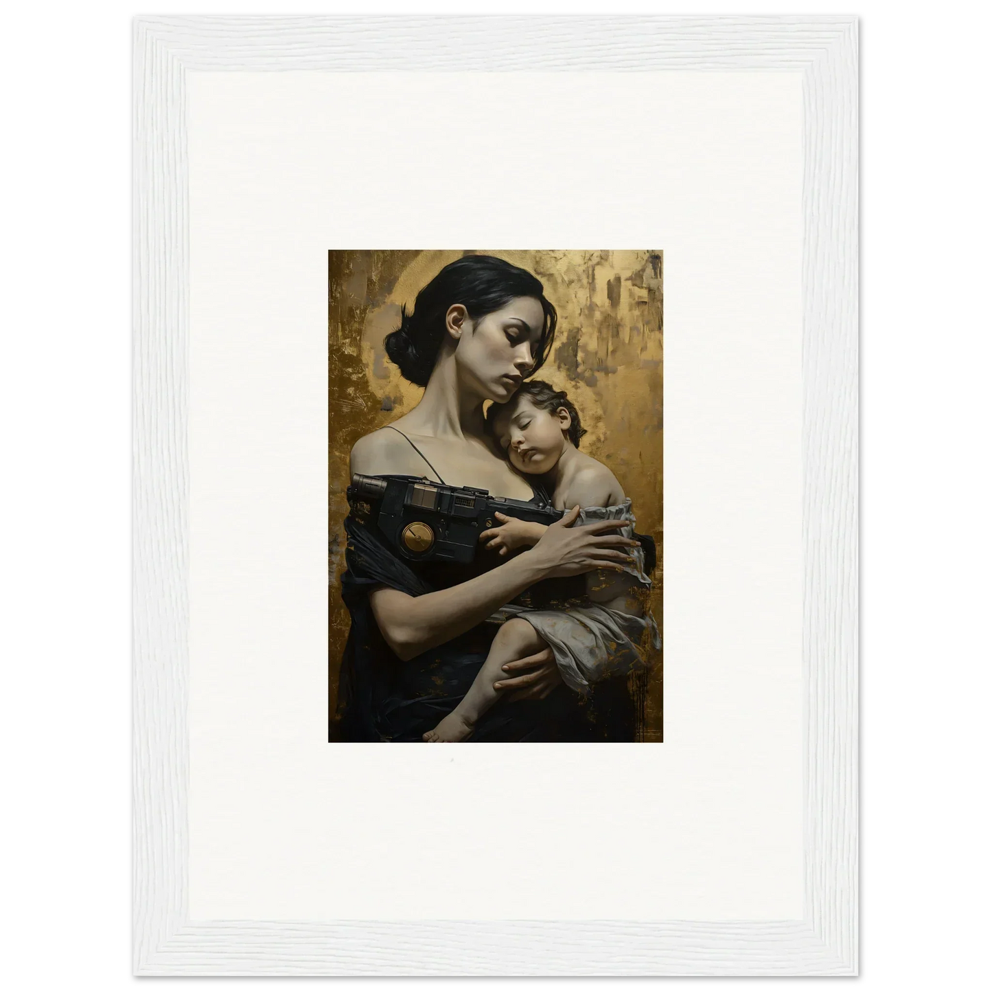 Framed wall art of a woman and child from the Golden Protector Diptych for room decor