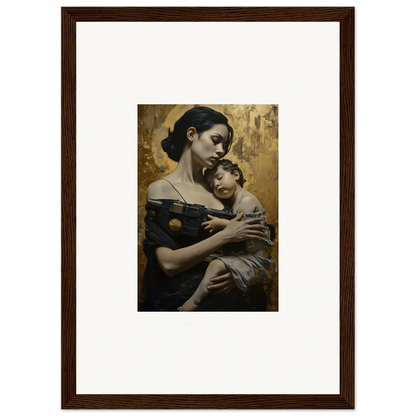 Framed wall art of a woman and child in Golden Protector Diptych for elegant room decor