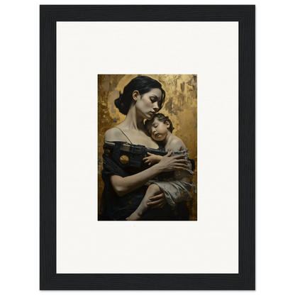 Framed wall art of a woman tenderly holding a child, perfect for room decor