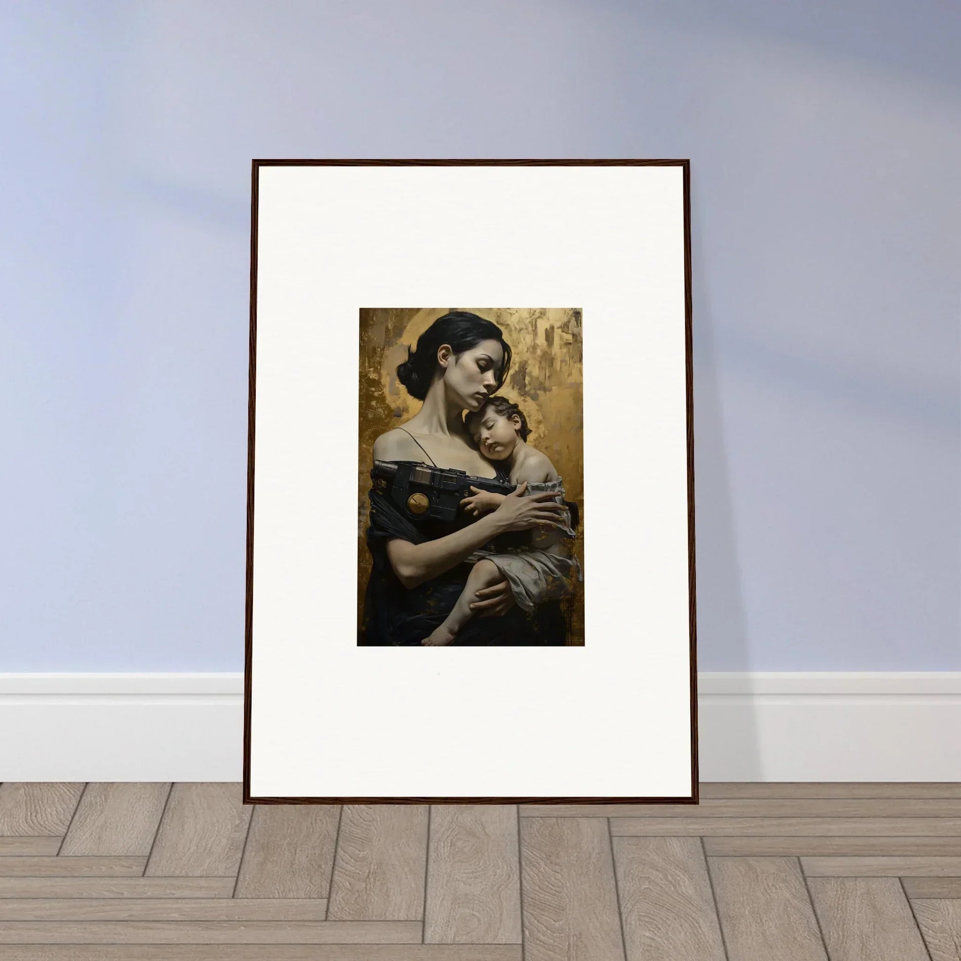 Framed wall art of woman embracing child, ideal for room decor and protector diptych theme