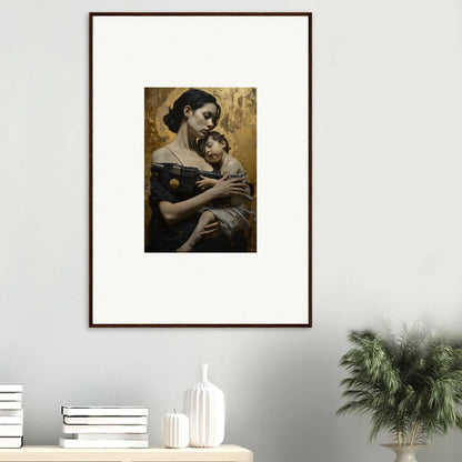 Framed wall art of a woman embracing a child for elegant room decor, Protector Diptych