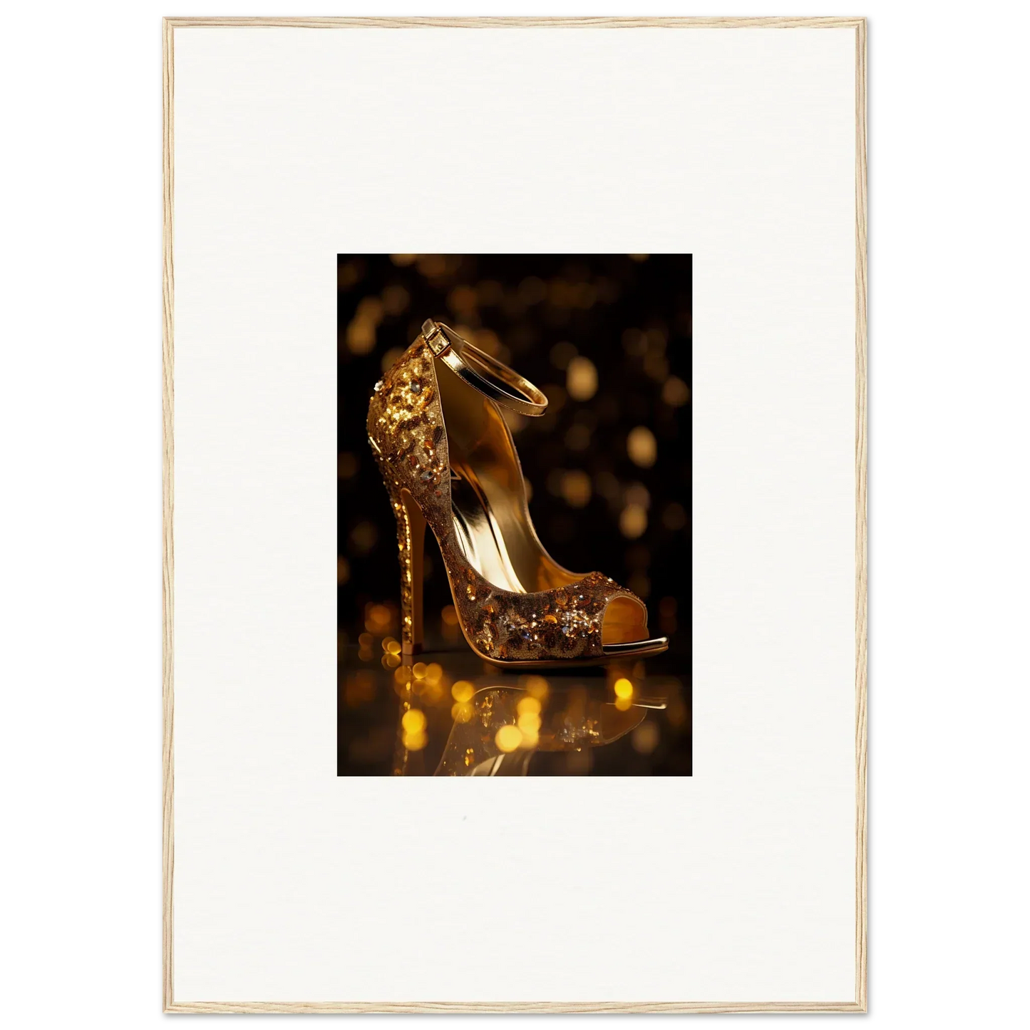 Sparkly gold high-heeled peep-toe pumps from the Golden Serotonin Pads collection